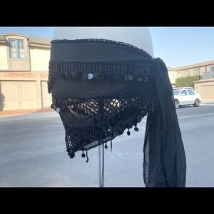 Belly dance wrap sheer black with black sequins